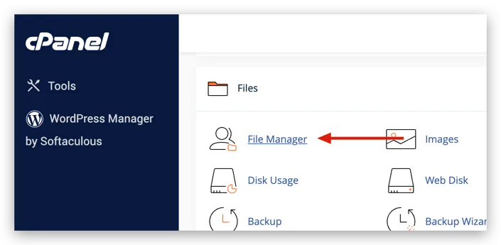 cPanel file manager pointer