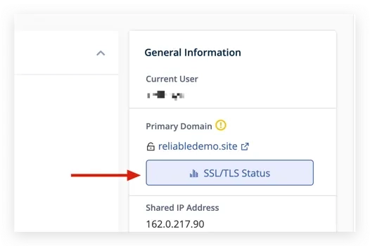 domain ssl certificate status button pointer