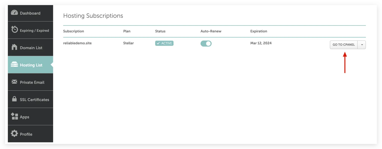 login to cpanel button pointer