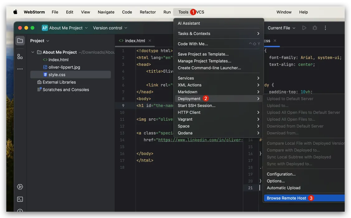 Open remote hosts overview in WebStorm