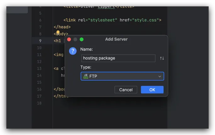 Name new remote host in WebStorm