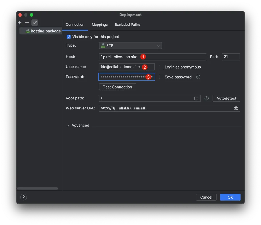 Finalize remote host parameters in WebStorm