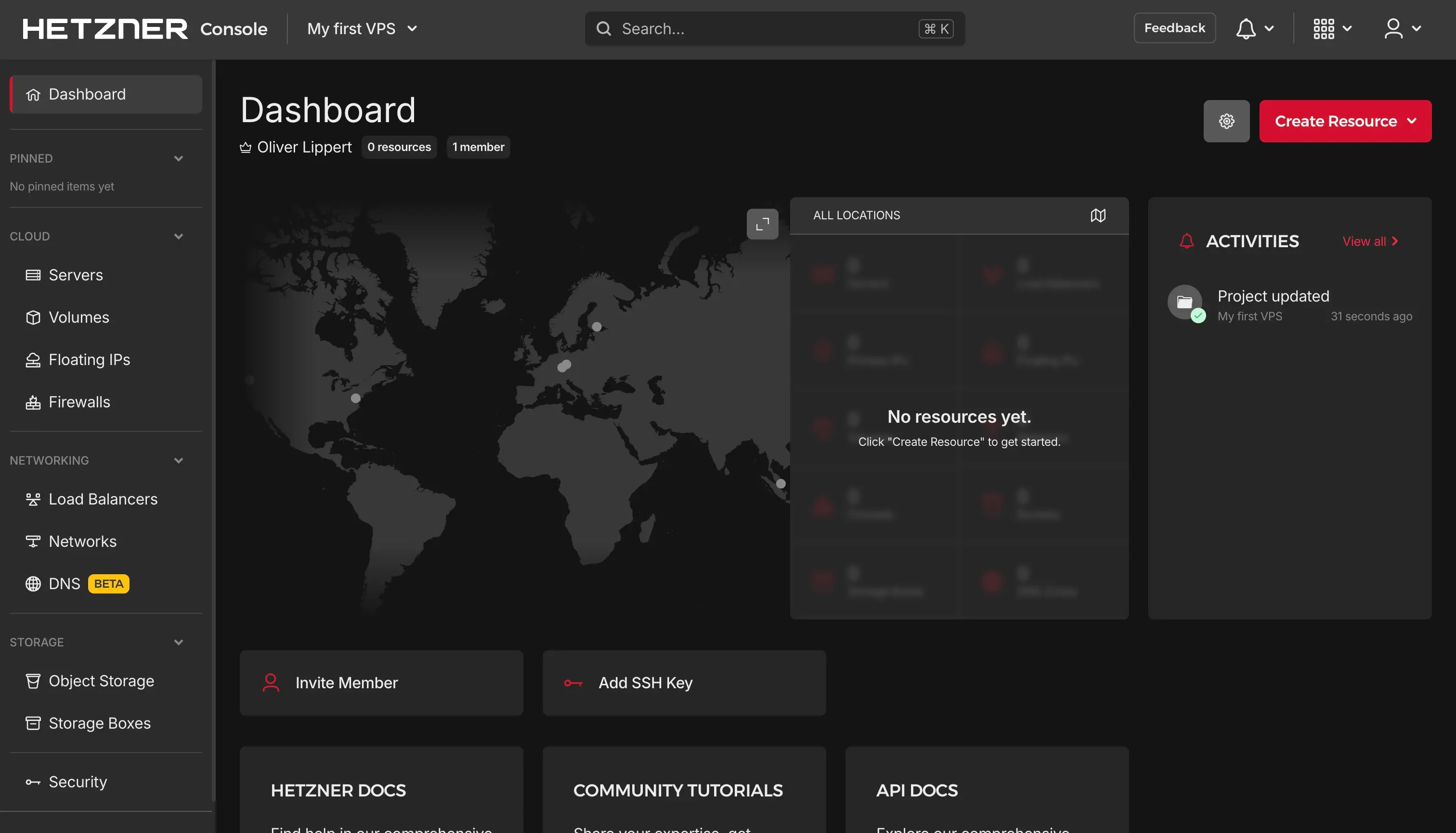 New, empty Hetzner console project