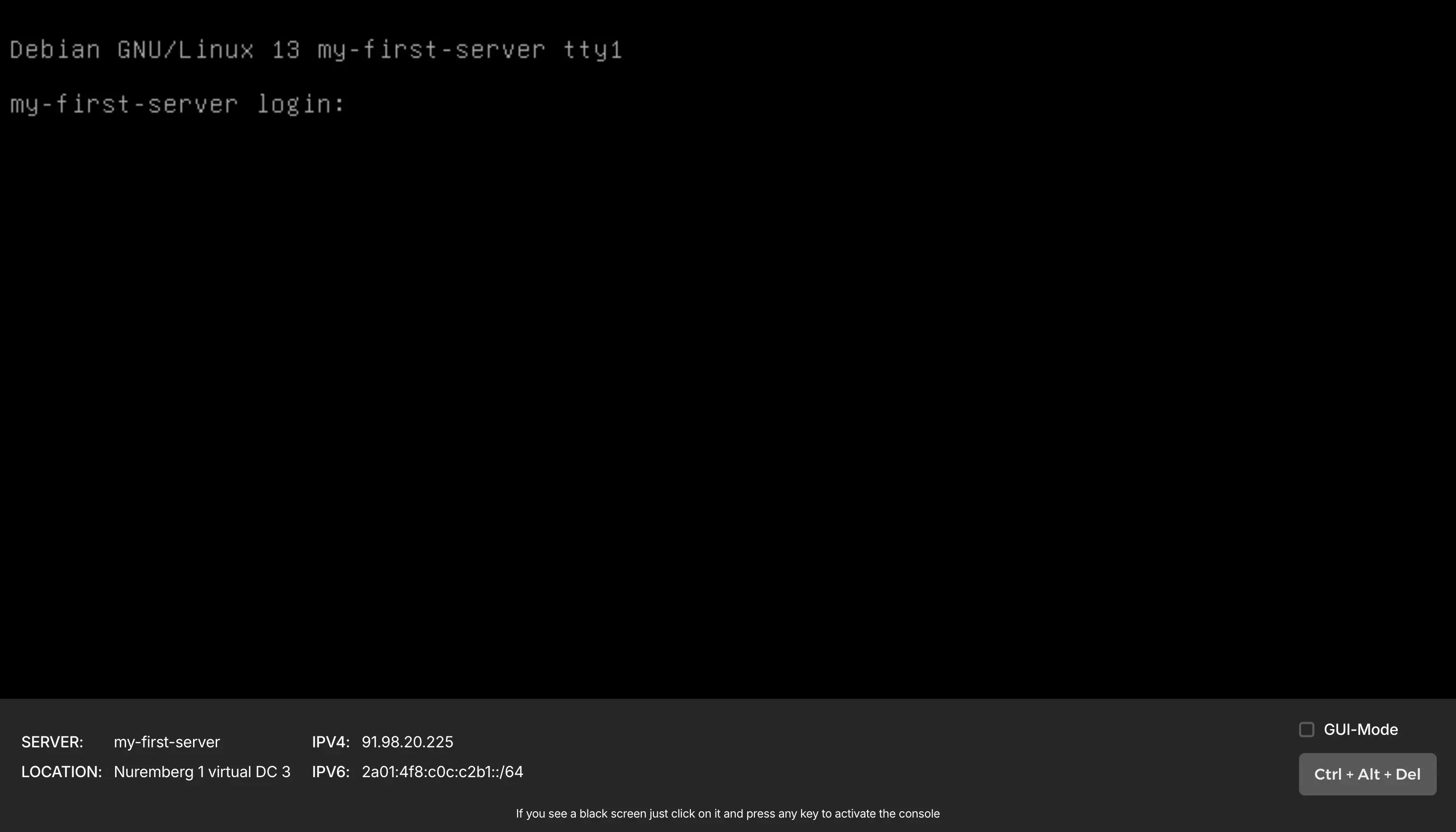 Hetzner console view