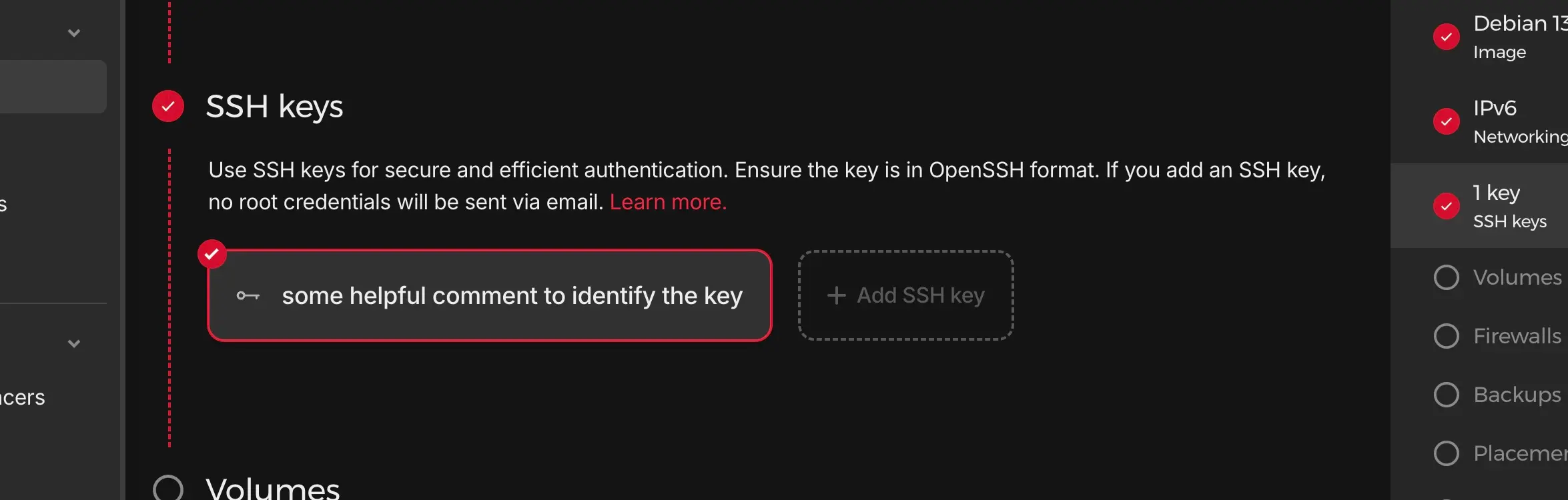 Setup new server in Hetzner cloud project, directly with SSH keys